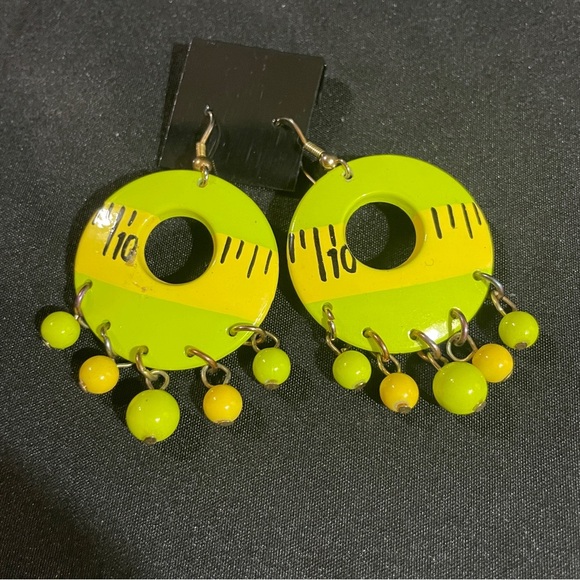 Green and Yellow Dangle Earrings - Picture 1 of 4